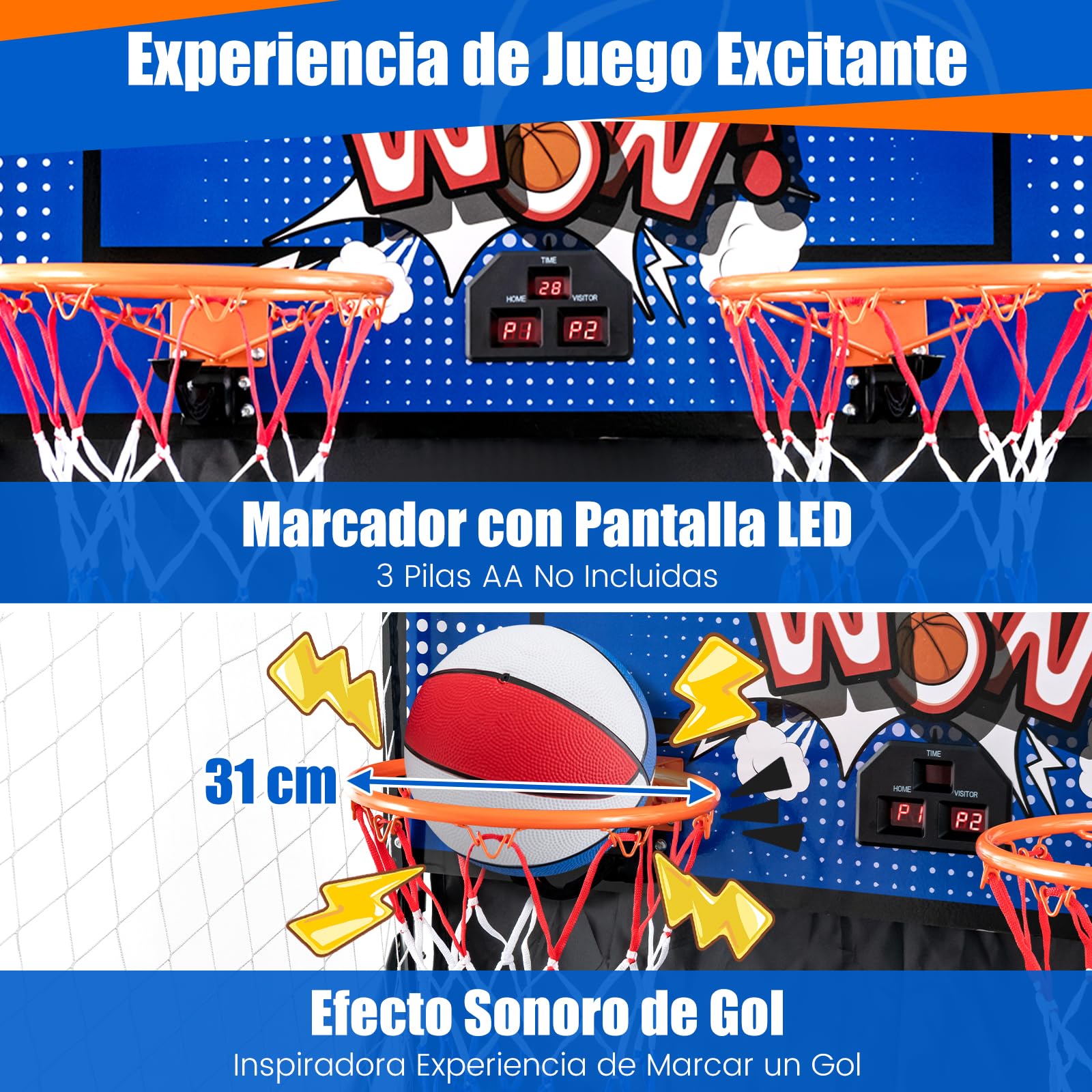 GOPLUS Canasta de Baloncesto Plegable con 8 Modos (Wow,Azul)