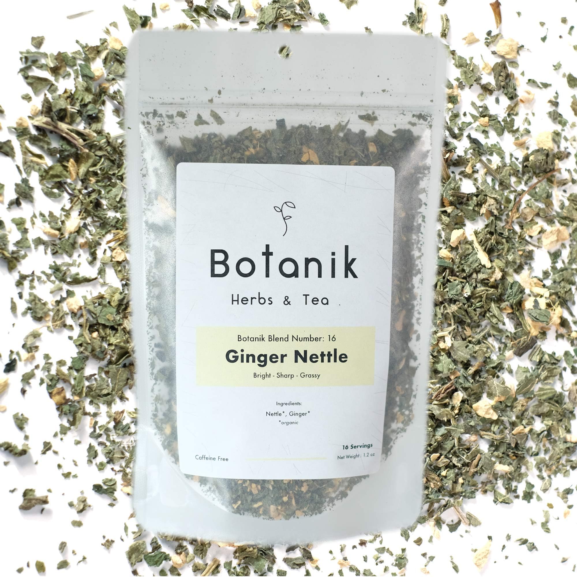 Botanik Herbs & Tea - Herbal Ginger Signature Blend | Organic Ingredients | Premium Small Batch Loose Leaf | No Caffeine (Nettle Ginger - Blend #16)