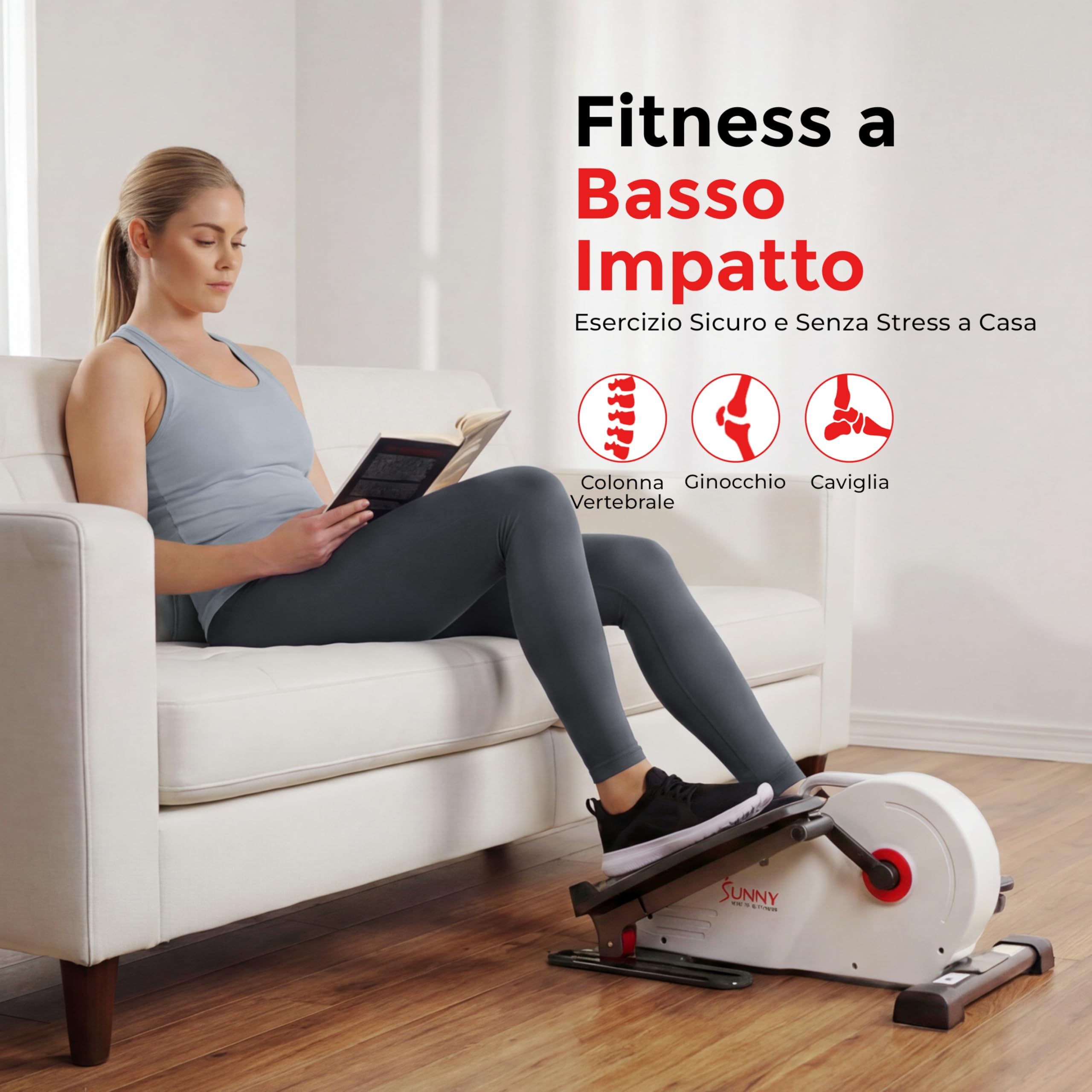 Sunny Health & Fitness Ellittica Compatta da Sotto-Scrivania, Macchina Portatile per Esercizi a Casa, Pedaliera 2-in-1 per Allenarsi da Seduti o in Piedi, Opzionale con l’app SunnyFit Gratuita