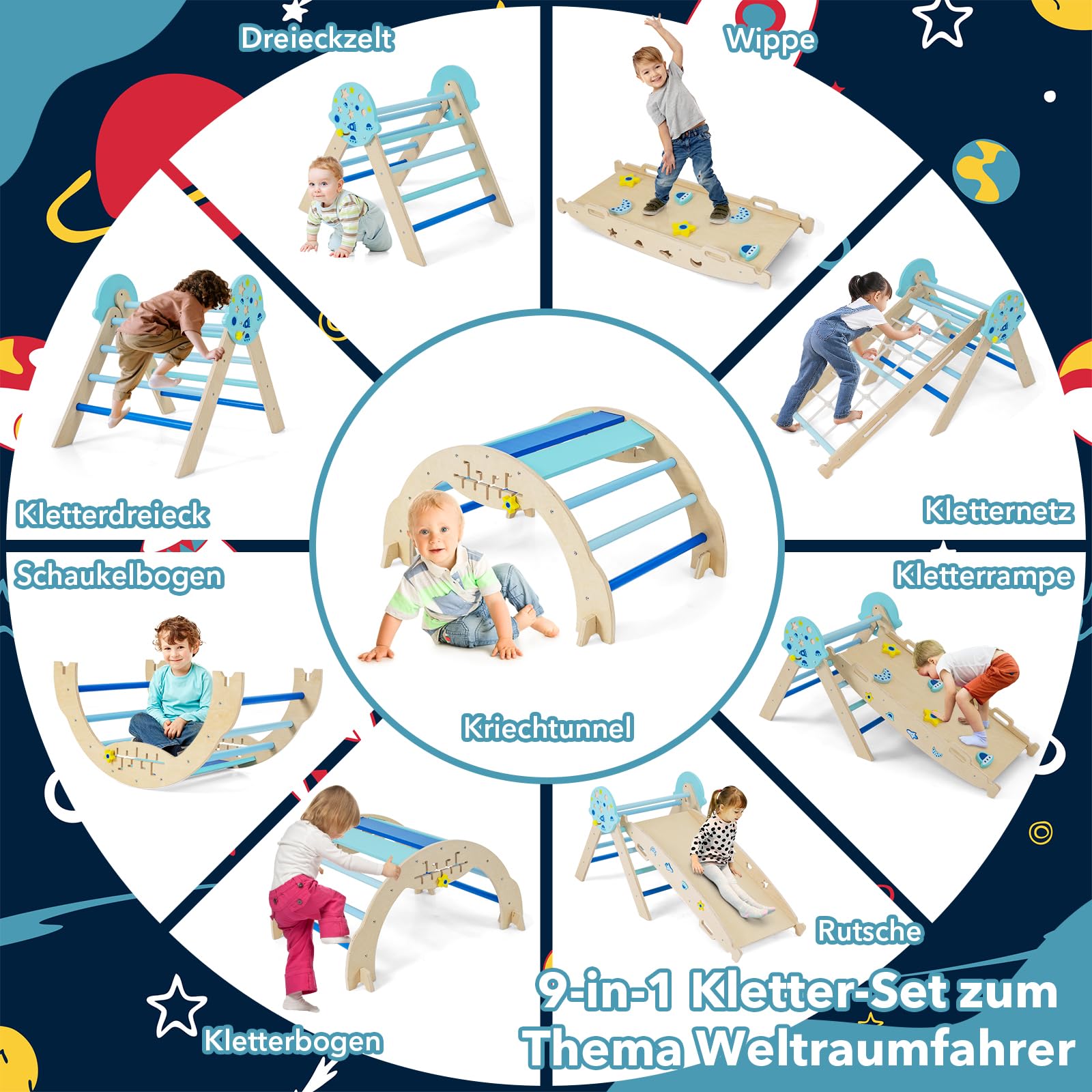 GOPLUS 9-w-1 zestaw do wspinaczki do użytku wewnątrz, trójkąt do wspinaczki z drewna, zestaw 4 szt. zabawek do wspinaczki z siatką do wspinaczki, łukiem do wspinaczki, huśtawkami i drabinką, w tym