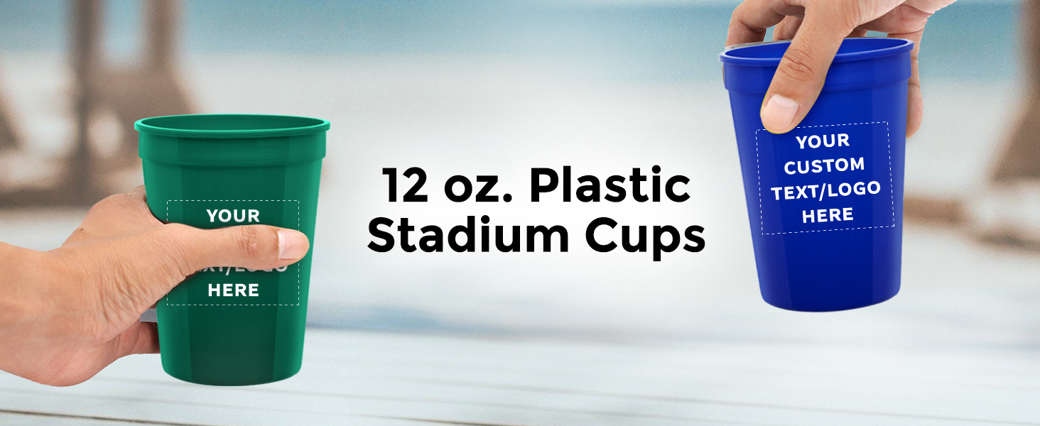 Amazon.com: DISCOUNT PROMOS Personalized Plastic Cups + 12 oz Size +  Disposable Party Design + Bulk Set (10, 50 or 100) Ideal for Weddings,  Birthdays, Picnics & Beach Parties - Reflex Blue : Sports & Outdoors