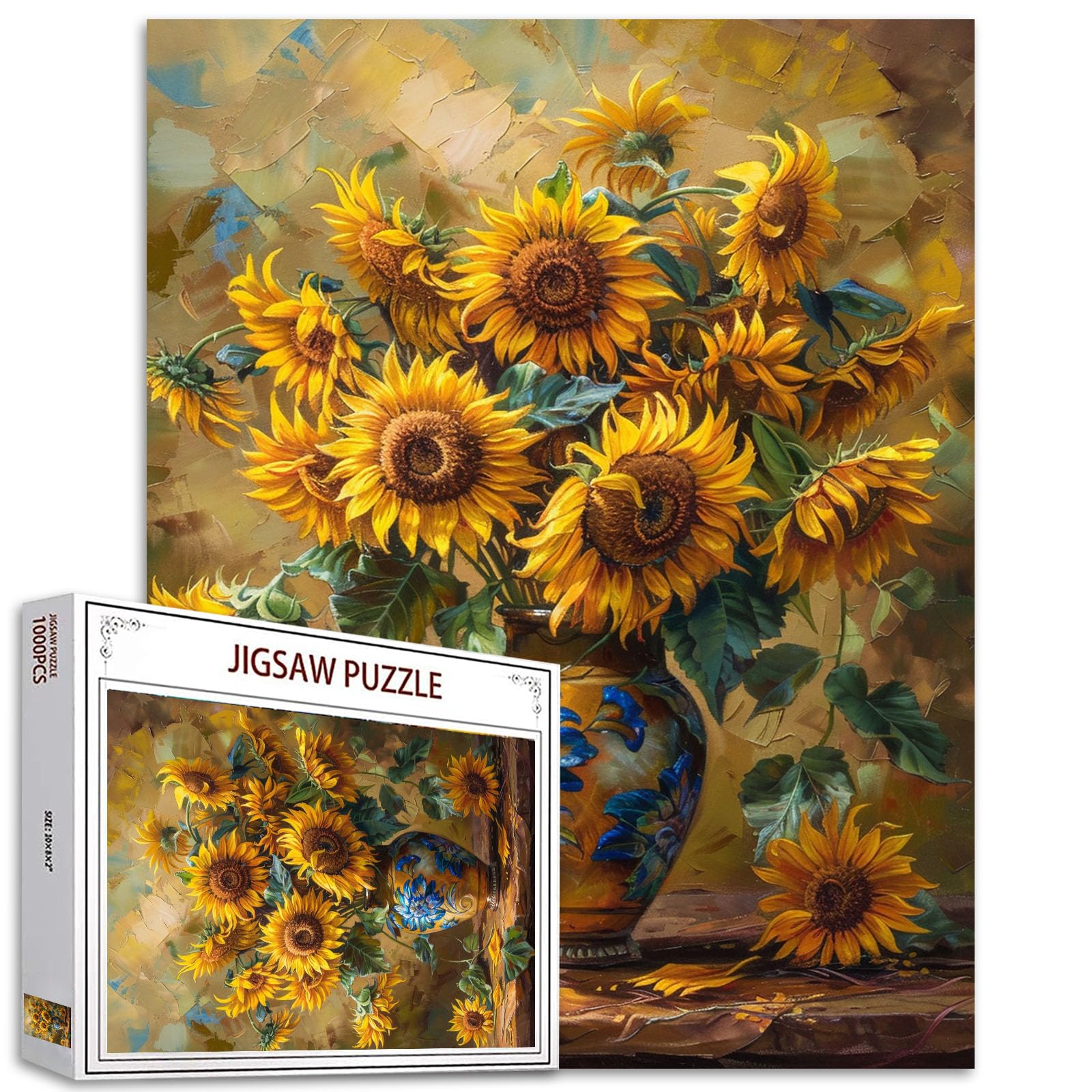 Tucocoo Vase of Sunflowers Jigsaw Puzzle 1000 Pieces Puzzles for Adults, Classical Still Life Floral Jigsaw Puzzles for Challenging Family Activity Games 27 x 20 inch DIY Puzzle for Home Decor Gifts — image 1