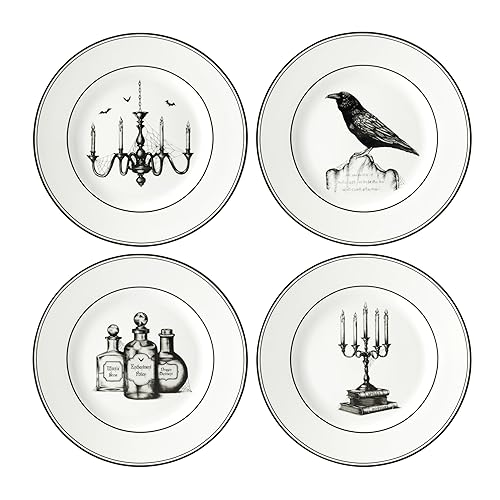 Lenox Dinnerware Set, Vintage Halloween 4-Piece Dessert Plate Set, Assorted,