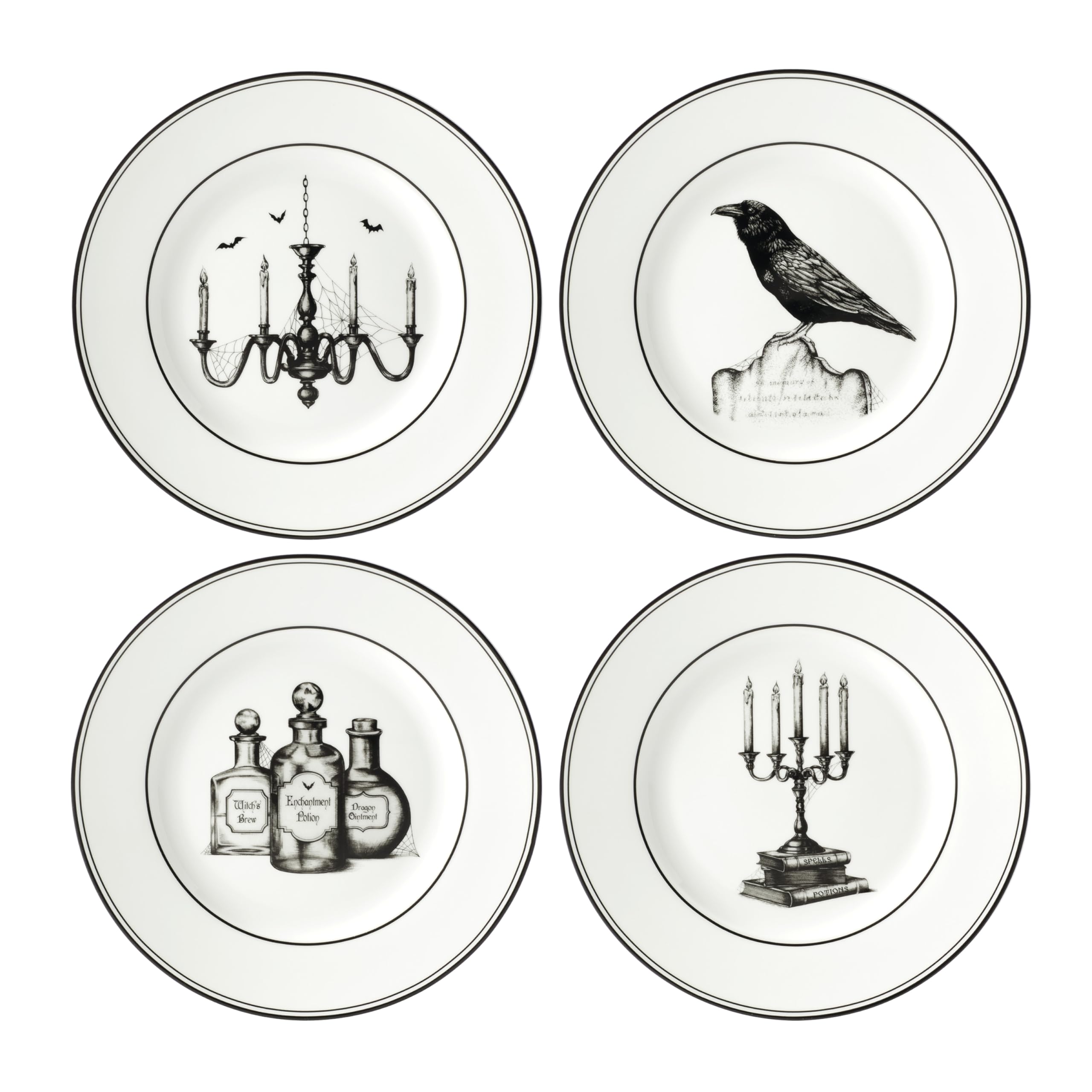 Lenox 891431 Vintage Halloween 4-Piece Dessert Plate Set for Adults at Halloween Party and Dinner