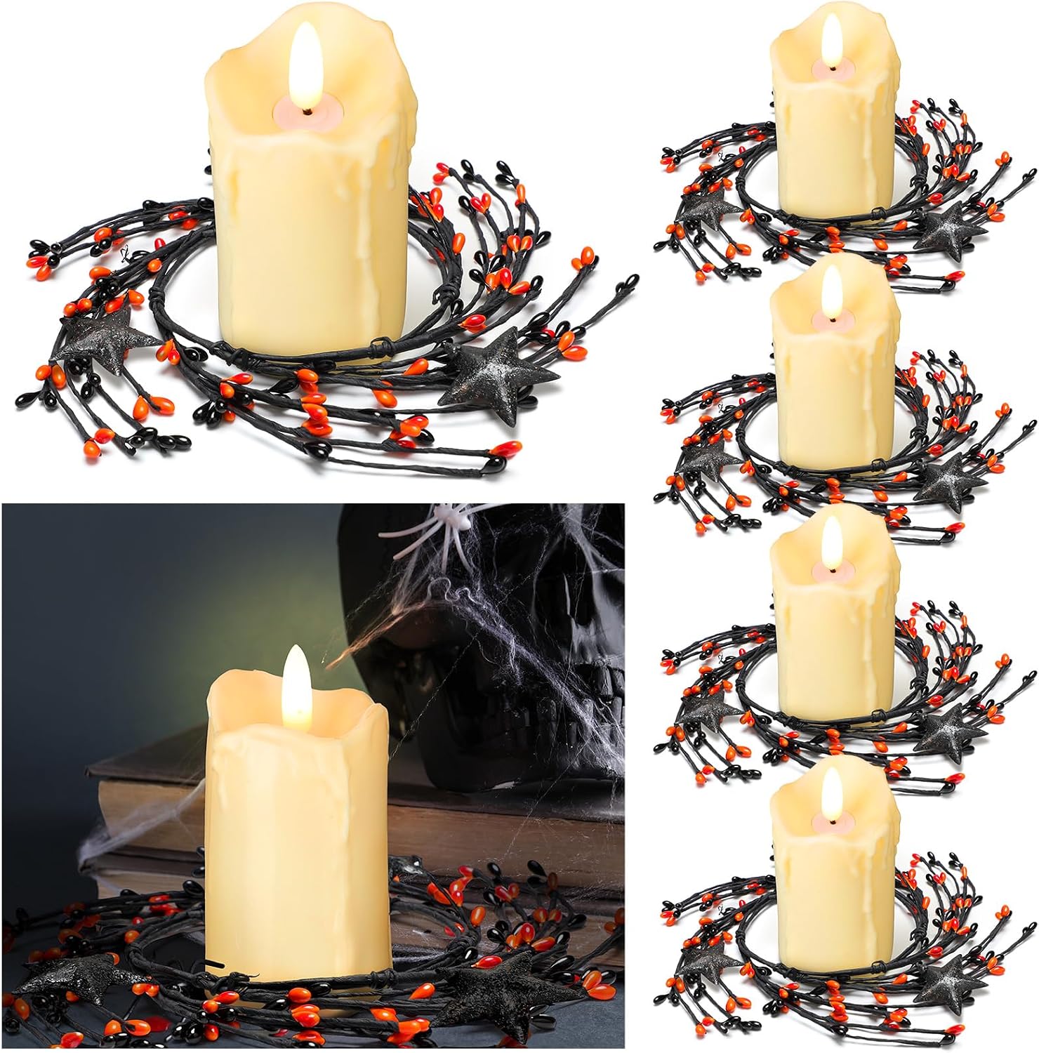 4 Pcs Halloween Candle Ring Star Berry Pip 4 in