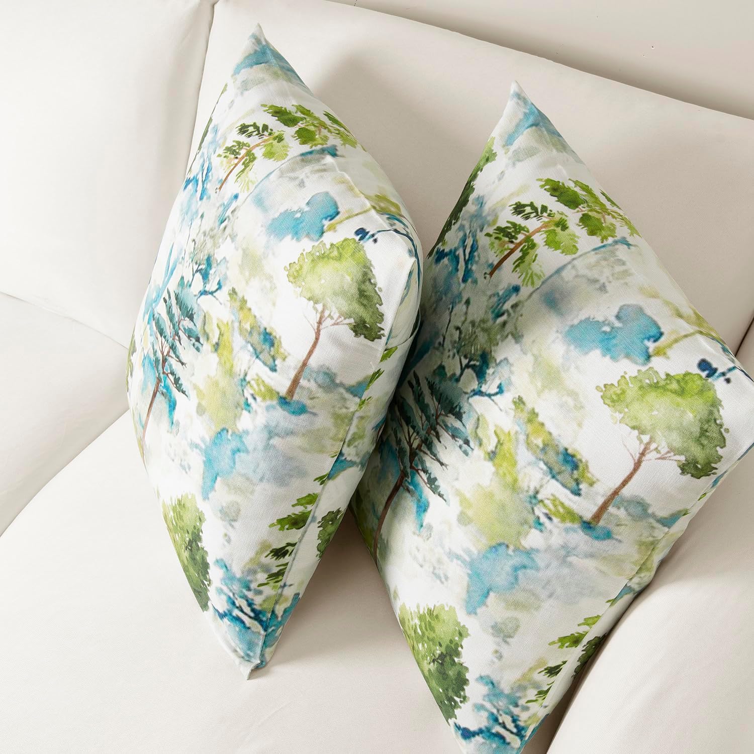 HPD Half Price Drapes Textured Cotton Printed Cushion Pillow Covers (Set of 2) - Decorative Throw Pillow Covers 18x18 Inch for Bedroom and Living Room - Grove Teal Blue