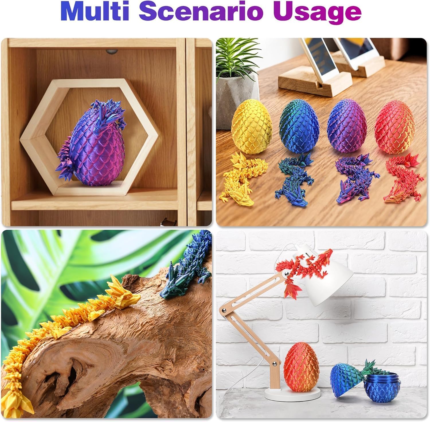 4 Pcs Mini 3D Printed Dragon Eggs with Dragons Inside, Articulated Crystal Dragon in Dinosaur Egg, Birthdays, Halloween Decorations Indoor Outdoor for Girls Boys (MINI-LD) - Image 4