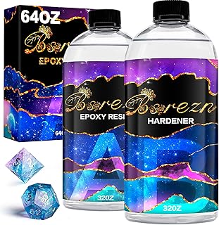 64OZ Epoxy Resin Kit, Crystal Clear Hard Casting Resin and Hardener Resina Epoxica Transparente 2 Part Resin Art Supplies for Jewelry Making Bar Table top Countertop Craft-Anti Yellowing 1:1