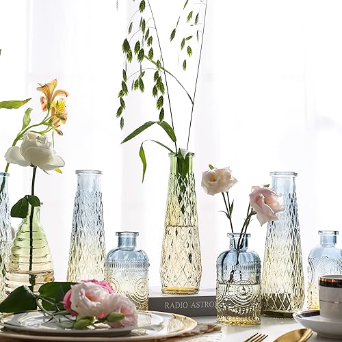 Vista 6 de Glass Bud Vase Set of 4 - Small Vases for Flowers,Colored Bud Vases in Bulk, Modern Glass Vases for Centerpieces, Mini Vintage Vase for Wedding