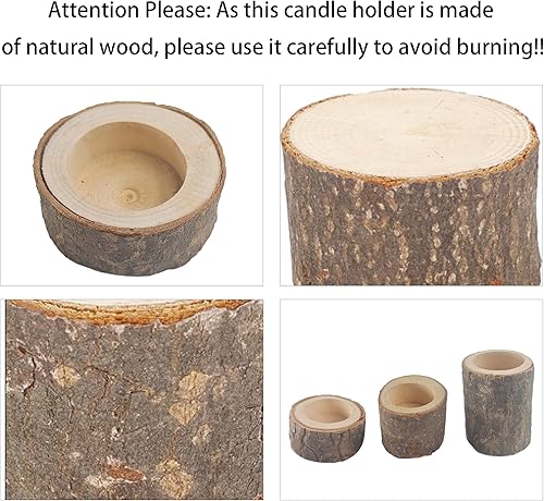 Miniatura 3 de Juego de 3 portavelas de madera personalizados para velas de té, portavelas votivas de madera rústica para centros de mesa de boda, fiestas de