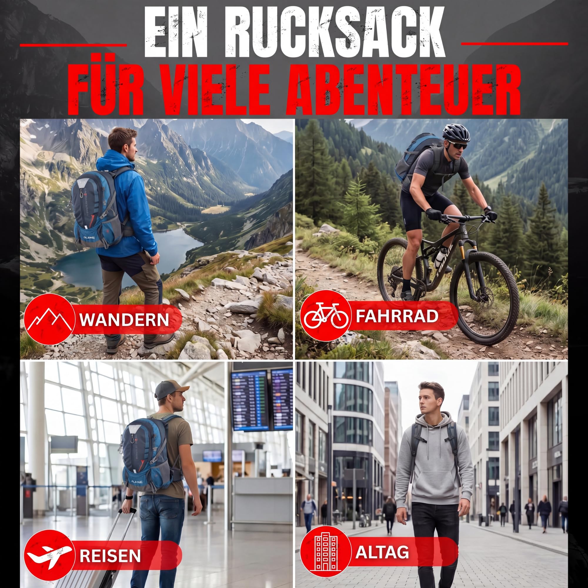 NOWI Trekkingrucksack praktischer moderner Outdoor Rucksack mit Regenhaube Brustgurt gepolsterte Schultergurte Schlaufen für Hiking Pole 40 Liter Volumen (Navy)