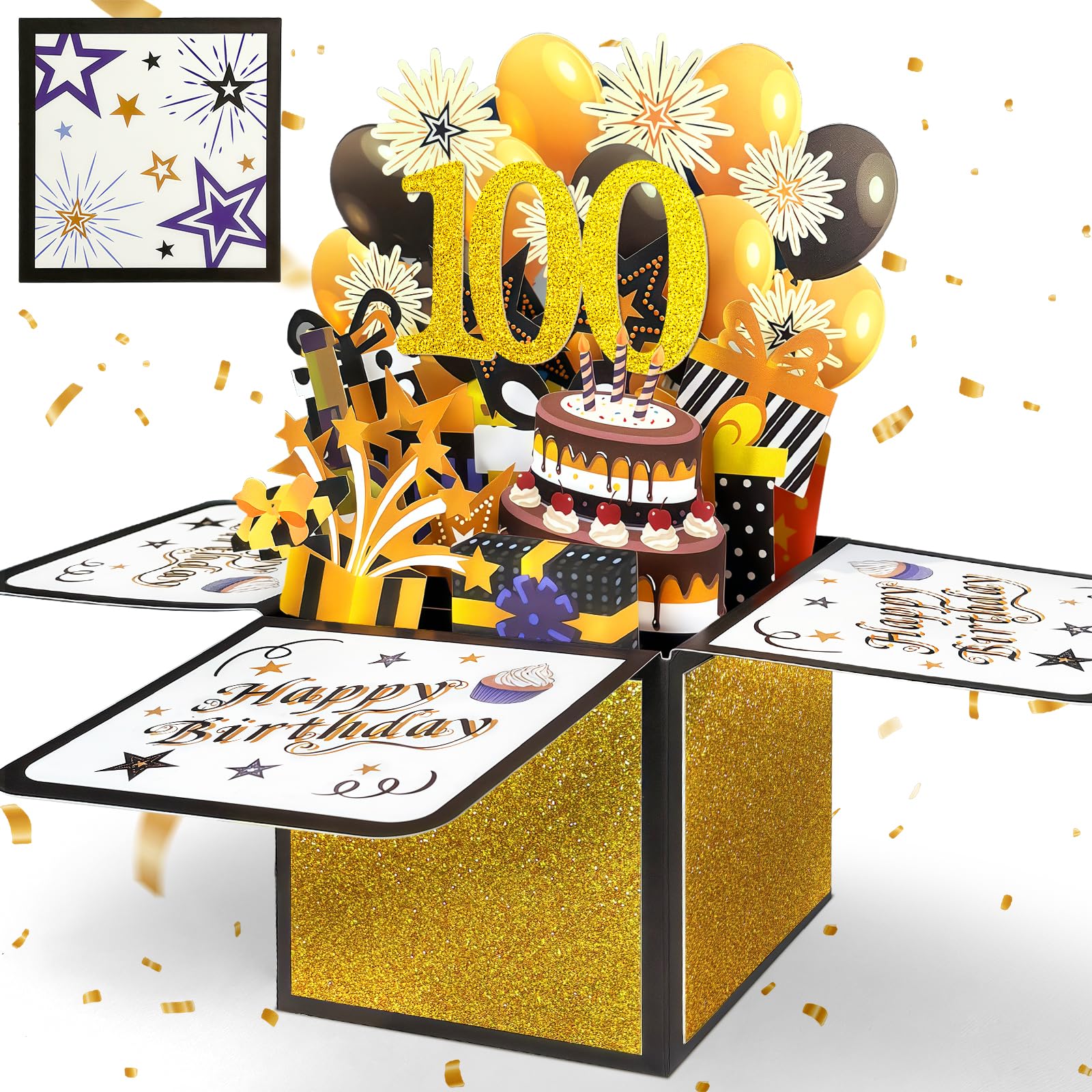 YianHien 100th Birthday Card, Pop Up 100 Birthday Card for Dad Grandad or Brother, Black & Gold 100th Birthday Gift, 3D Birthday Card Decoration for Men