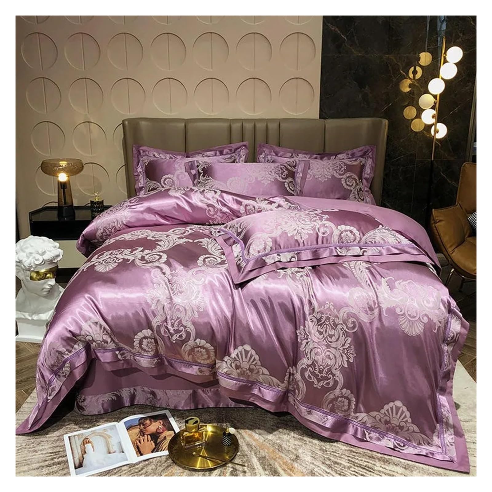 Sbcgfy D Uvet Cover Sets, Silk Sateen Cotton Elicate Uvet Cover Champagne Silver Silky Soft Bedding Set 1 Be Sheet1 Uvet Cover 2 Pillowcases,-Fitte Be Sheet_queen 4Pcs
