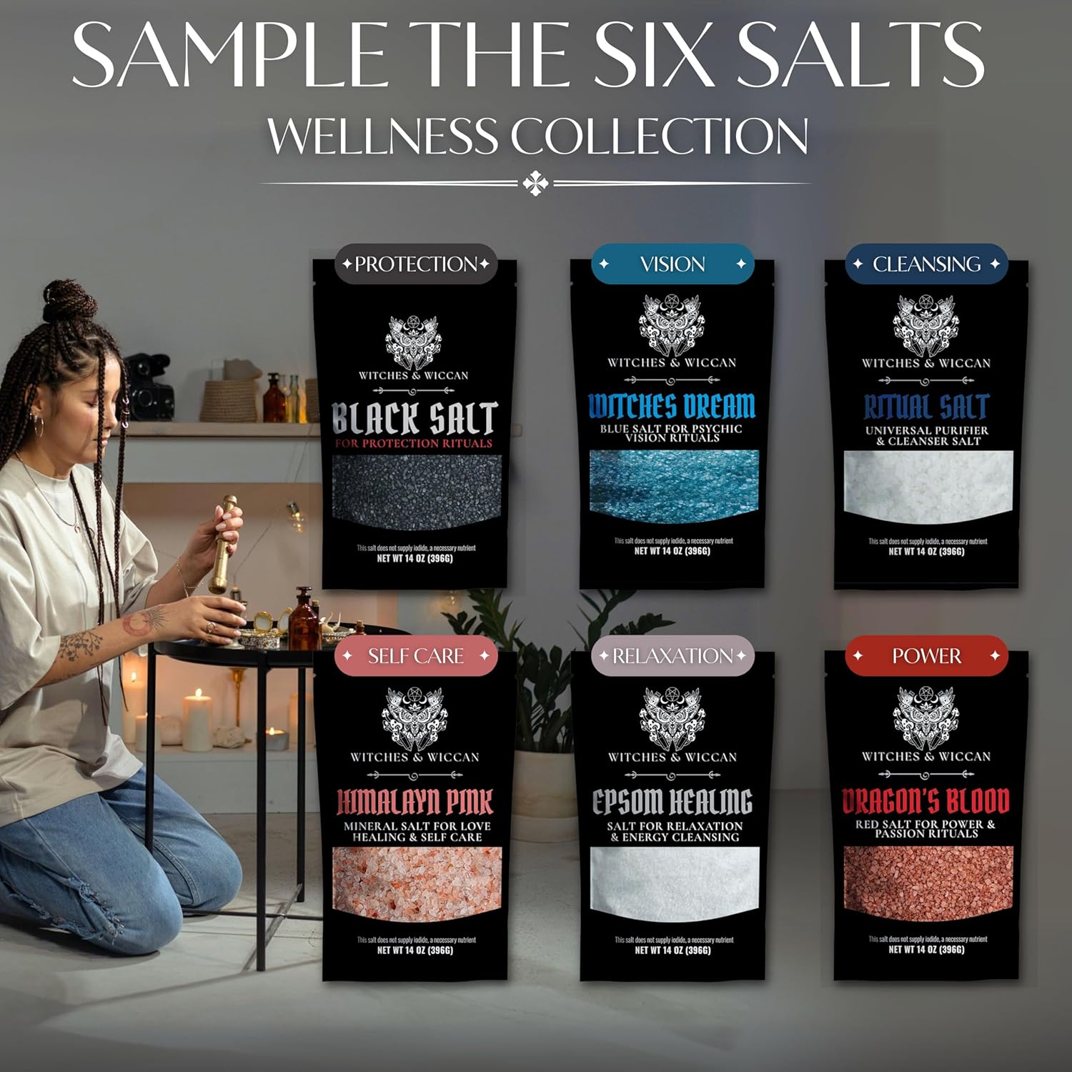 Ritual Salt Starter Collection Pack for Ceremony and Spell – Handcrafted Negative Energy Protection Crystals for Witchcraft Supplies – Witches & Wiccan