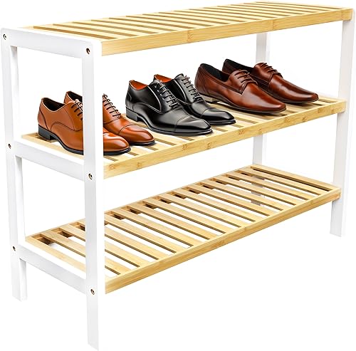 Miniatura 6 de RoyalHouse Zapatero de bambú, organizador de zapatos de 3 niveles, zapatero perfecto para sala de estar, armario, entrada, dormitorio