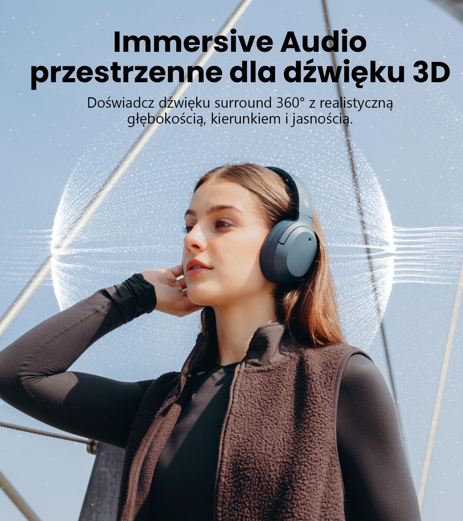 Edifier W820NB Plus Gen 2 bezprzewodowe słuchawki słuchawkowe z redukcją hałasu nad uszami, -49 dB ANC, LDAC Hi-Res Audio, czas odtwarzania 88H, dźwięk przestrzenny, ochrona głośności - Navy