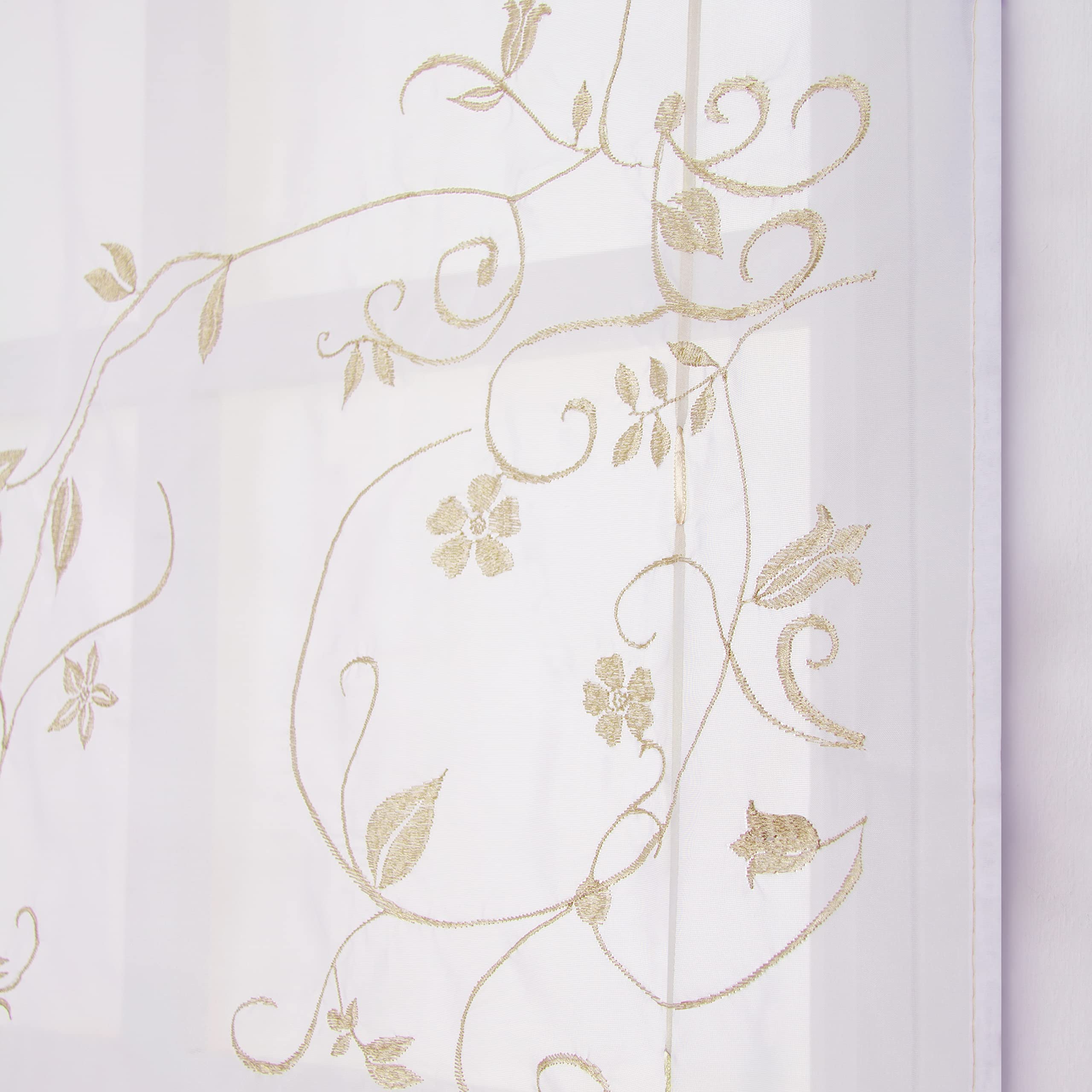 SIMPVALE Roman Blinds for Kitchen Sheer Voile Roman Curtain Rod Pocket with Flower Embroidered for Bedroom Living Room Balcony Bathroom (Light Brown, 31.5