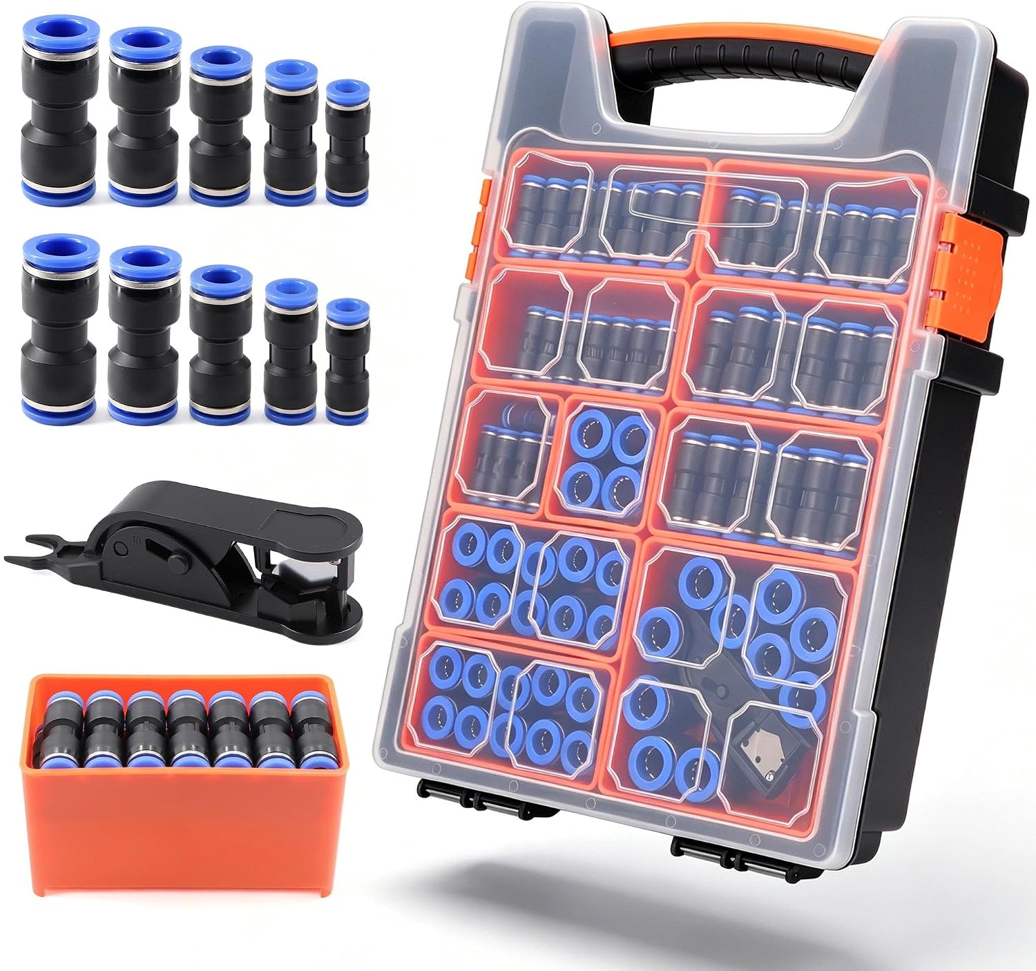 180 Pcs Push-to-Connect Air Hose Fittings Assortment Kit,Quick Connect Hose Fittings 1/8" 1/4" 5/16“ 3/8" 1/2" and 4 6 8 10 12mm Pneumatic Quick Connectors