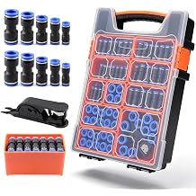 180 Pcs Push-to-Connect Air Hose Fittings Assortment Kit,Quick Connect Hose Fittings 1/8" 1/4" 5/16 3/8" 1/2" and 4 6 8 10 12mm Pneumatic Quick Connectors