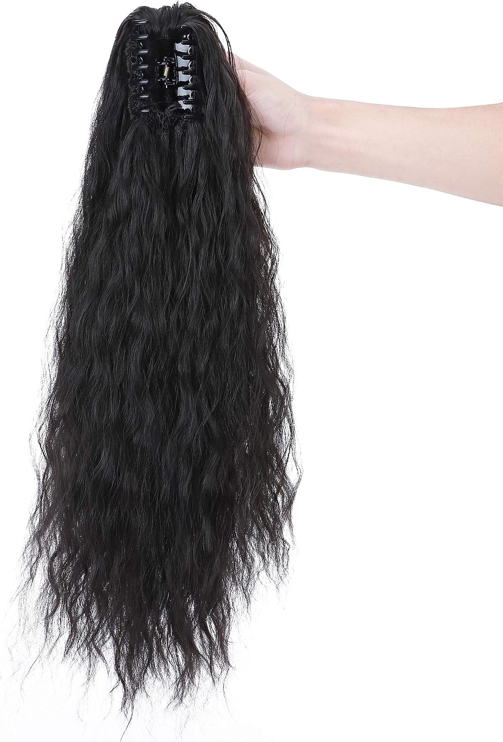 24inch Long Corn Curly Wave Ponytail Extension Synthetic Claw Ponytail Clip in Jaw Claw Hair Extensions Hairpieces for Women Natural Black - Image 4