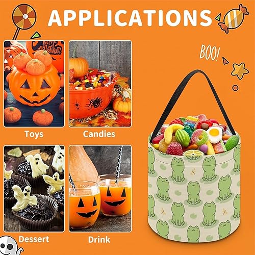Miniatura 9 de Lindas ranas Kawaii de Halloween, cubo de truco o trato, bolsa de dulces para niños, decoraciones de Halloween
