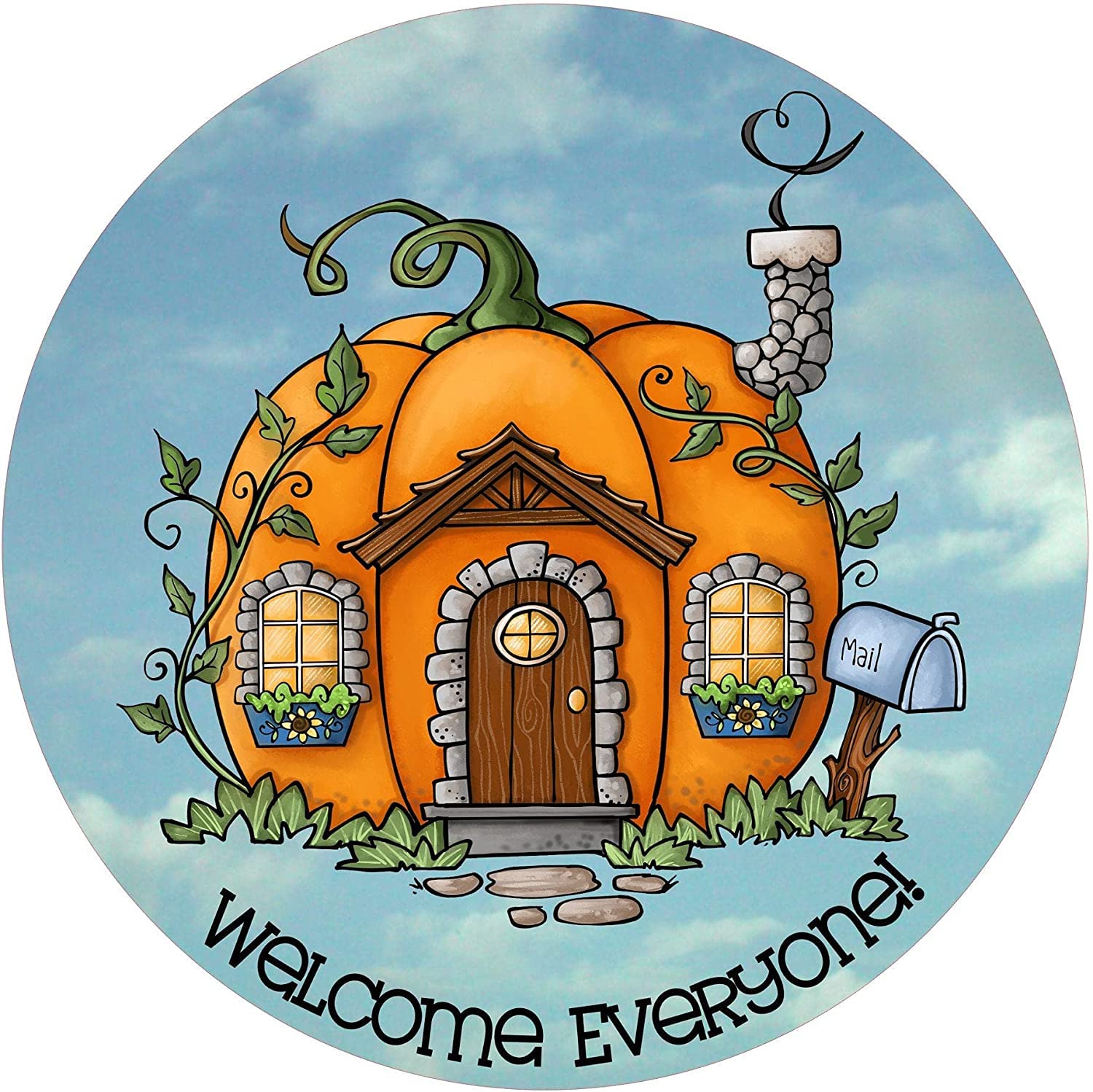 Fall Wreath Sign, Pumpkin Wreath Sign, Welcome Sign, Round Antique Tin Sign Farm Country Cottage Wall Decor, Funny People Cave Cool Wall Door Plaque 12x12inch