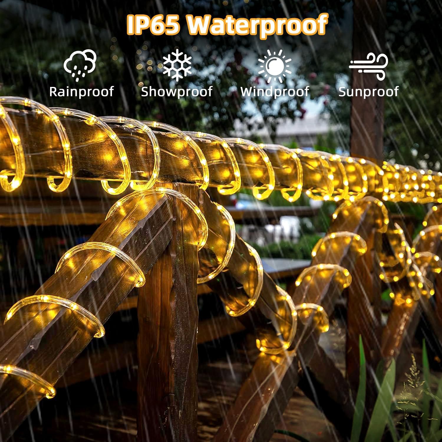 Guirnalda de luces LED solar para exterior, 10 m, 100 LED, impermeable IP45, 8 modos, luz blanca cálida ajustable, tubo LED para jardín, fiesta, decoración navideña