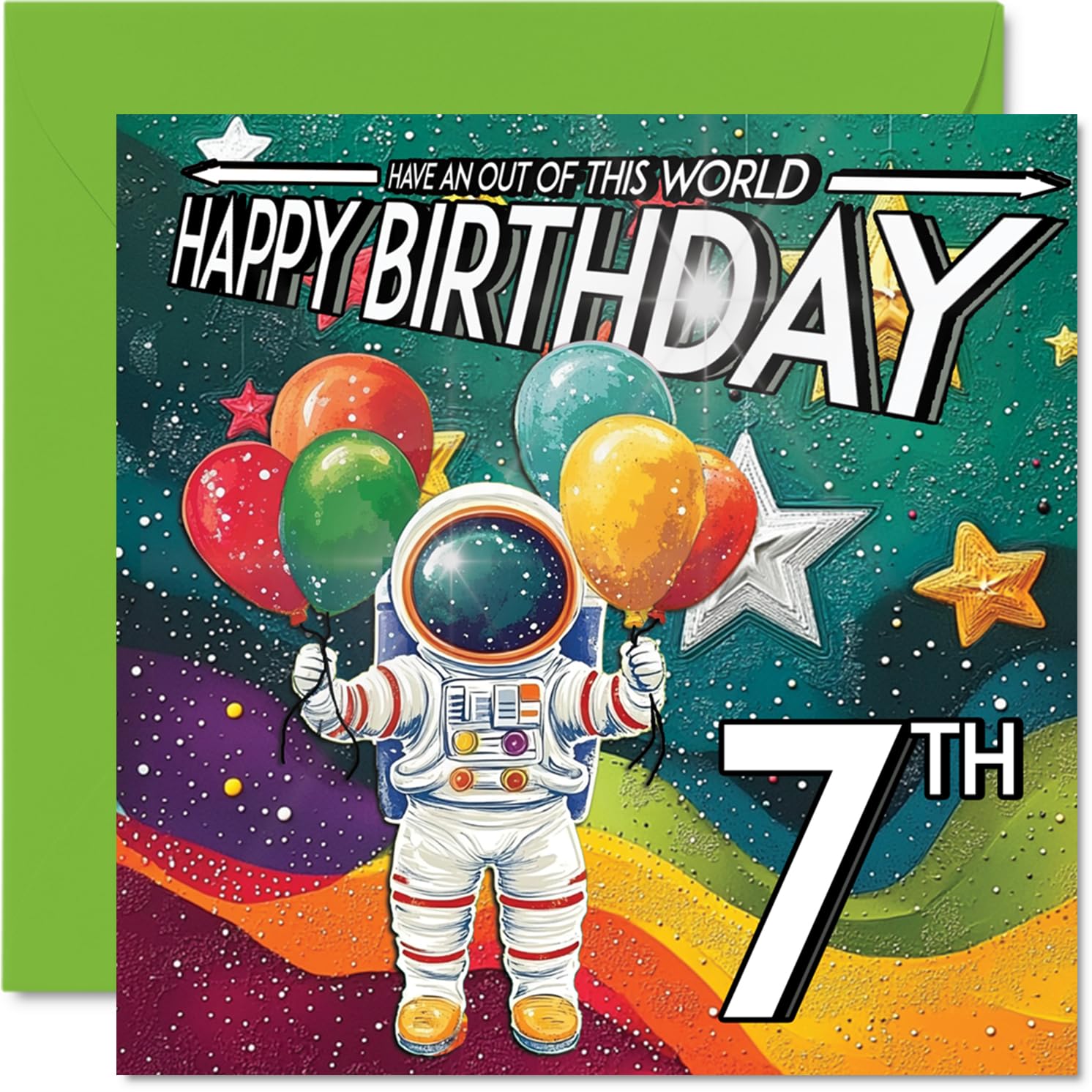 7th Birthday Card Boy - Astronaut Spacesuit - Outer Space Birthday Card for 7 Year Old Girl, Age 7 Boys Girls Cards, 145mm Bday Greeting