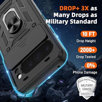 Shockproof Case for Google Pixel 10 Pro XL/Pixel 9 Pro XL Case with 2 Pack Screen Protector,Shockproof Protective Case with Slide Camera Cover,Ring Stand Phone Cover for Pixel 10 ProXL 6.8,Black