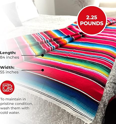 Miniatura 3 de Leos Imports Manta étnica mexicana serape, 84 x 55 pulgadas, manta tradicional mexicana, manta hecha a mano, hecha en México con hilos únicos de