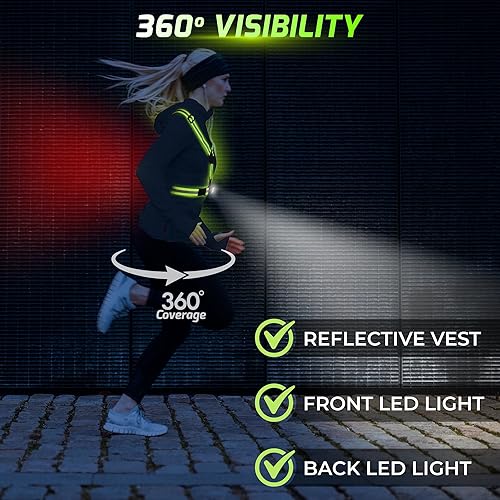 Miniatura 2 de Chaleco reflectante para correr y equipo – Chaleco reflectante que incluye luces de carrera recargables y extraíbles para corredores – Perfecto para