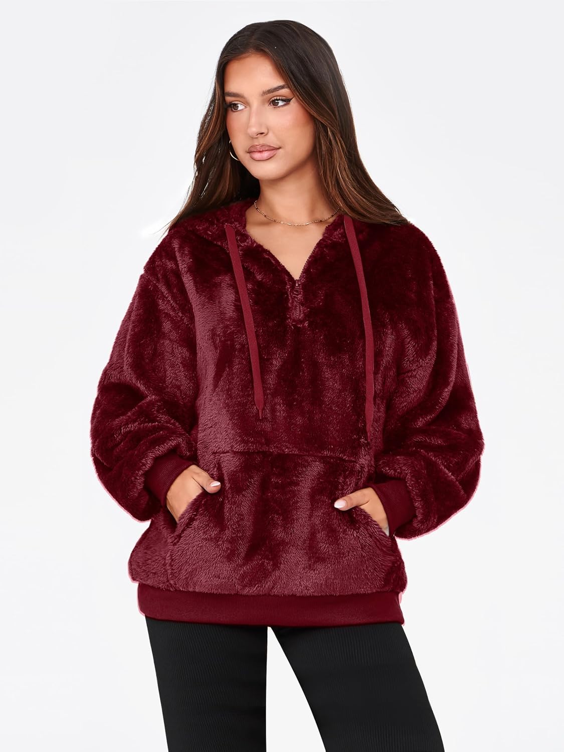 NIeyook Sherpa Fleece Hoodies for Women Fuzzy Oversized Zip up Hoodie with Pockets Casual Pullover Hooded Sweatshirt - Image 3