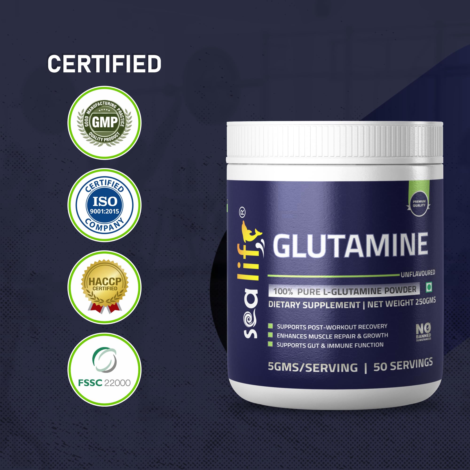 Sea Life 100% Pure L-Glutamine | Glutamine Powder, Amino Acid | Post Workout Supplement for Muscle Growth & Recovery - 250g, Unflavoured (50 Servings) For Men & Women. Pack of-1 — Amazon image 6