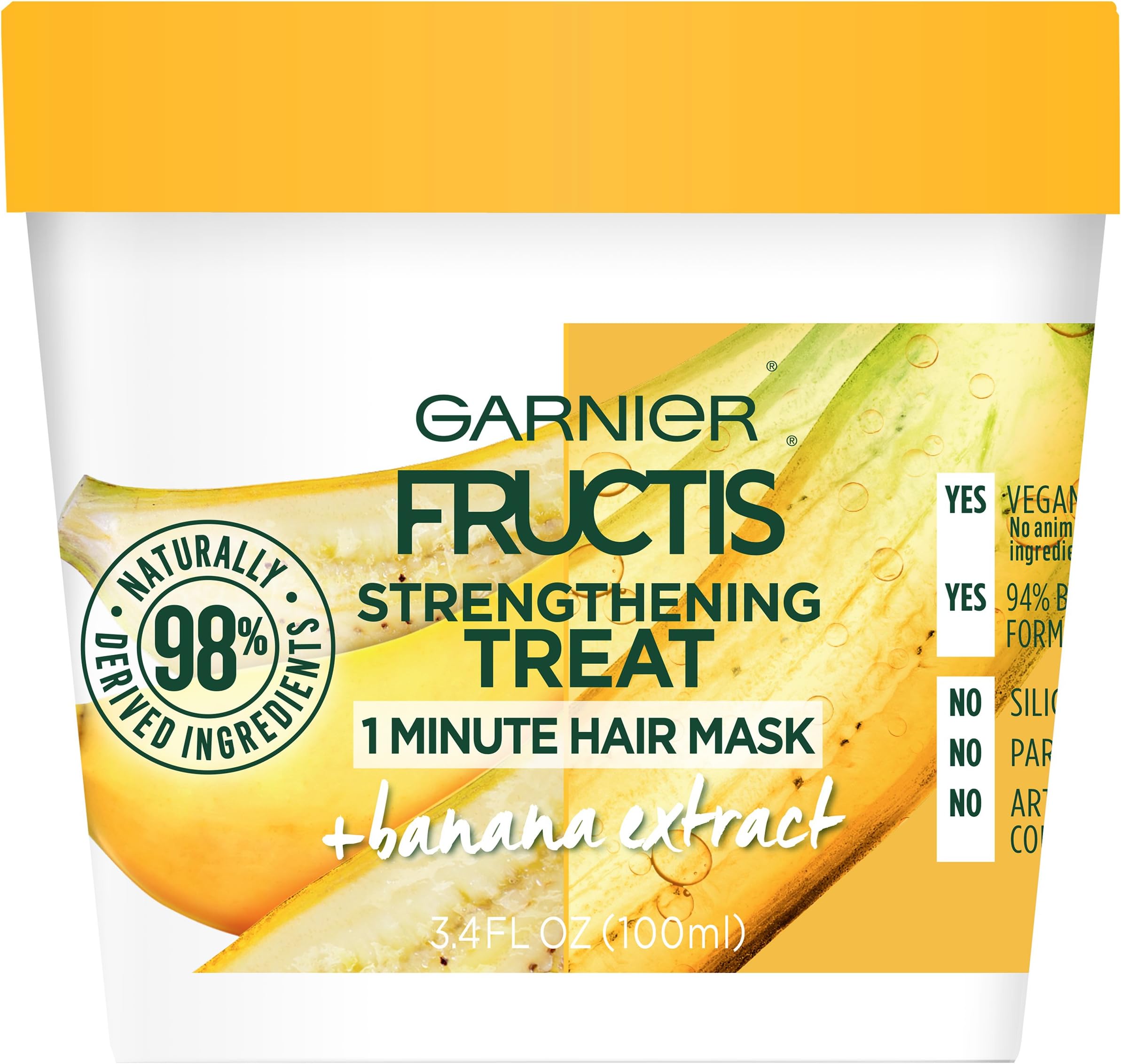 Fructis Strengthening Treat 1 Minute Hair Mask with Banana Extract, 3.4 Fl Oz (Pack of 1)