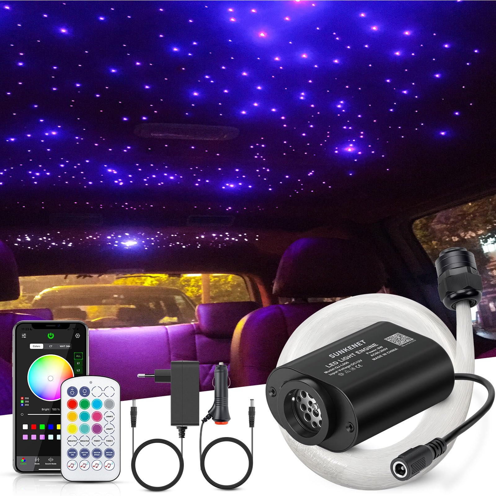 6W Twinkle RGBW Fibra Ottica, 400pcs*0.75mm*3m Cielo Stellato LED Con APP Bluetooth/Remote/Controllo Musica, Fibra Ottica Cielo Stellato per Auto/Casa/Teatro