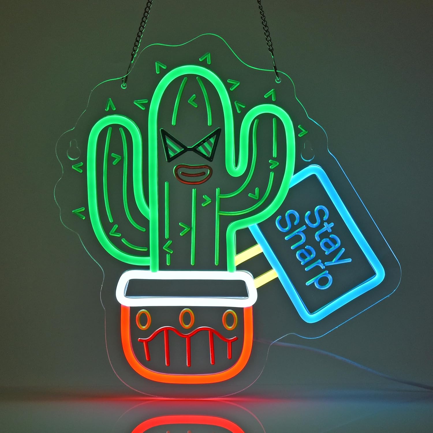 Stay Sharp Neon Sign, Neon Lights Hanging Wall Art Decoration for Restaurant Shop House Bar Cafe Party Dorm Bedroom Home Decor, USB Powered, Ultra Bright & Dimmable, 13.4×12.6 Inches
