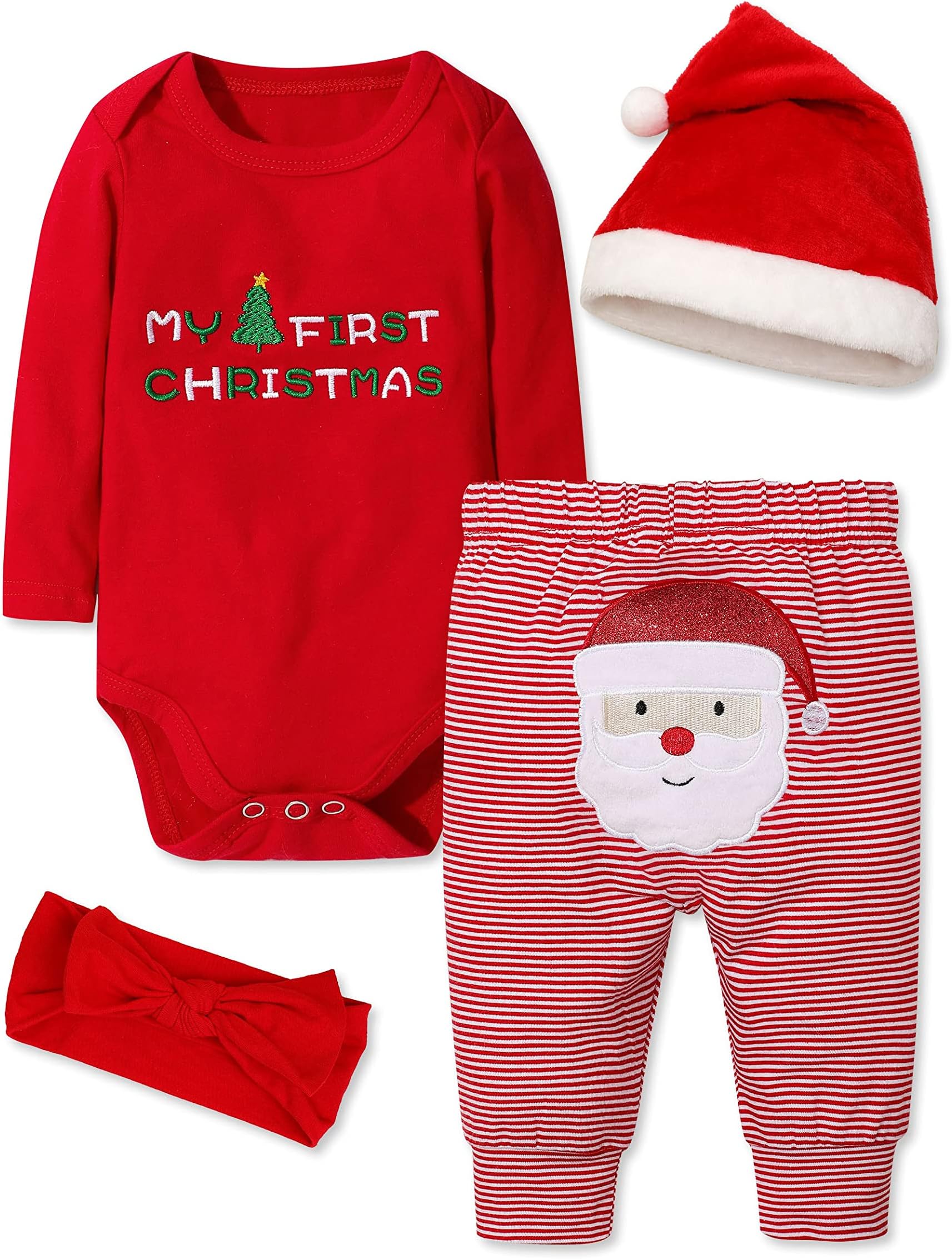 Baby Girl Boy Christmas Outfit My First Christmas Baby Boy Infant New Year 4 Pcs Set, Christmas 1, Newborn