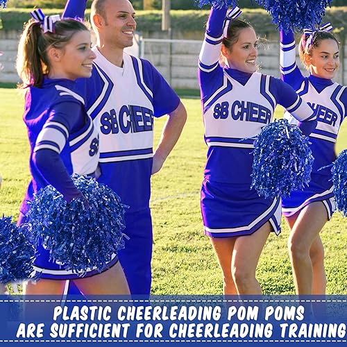 Miniatura 4 de Hoteam 40 pompones de animadora de plástico metálico a granel, pompones, divertidos pompones con mango de bastón, accesorio de disfraz de animadora
