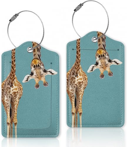 Funny Giraffe Luggage Tags for Suitcase,Luggage Tag with Stainless Steel Loop Privacy Cover ID Label Travel Bag Luggage Identifiers for Women Men Travel,Set of 2
