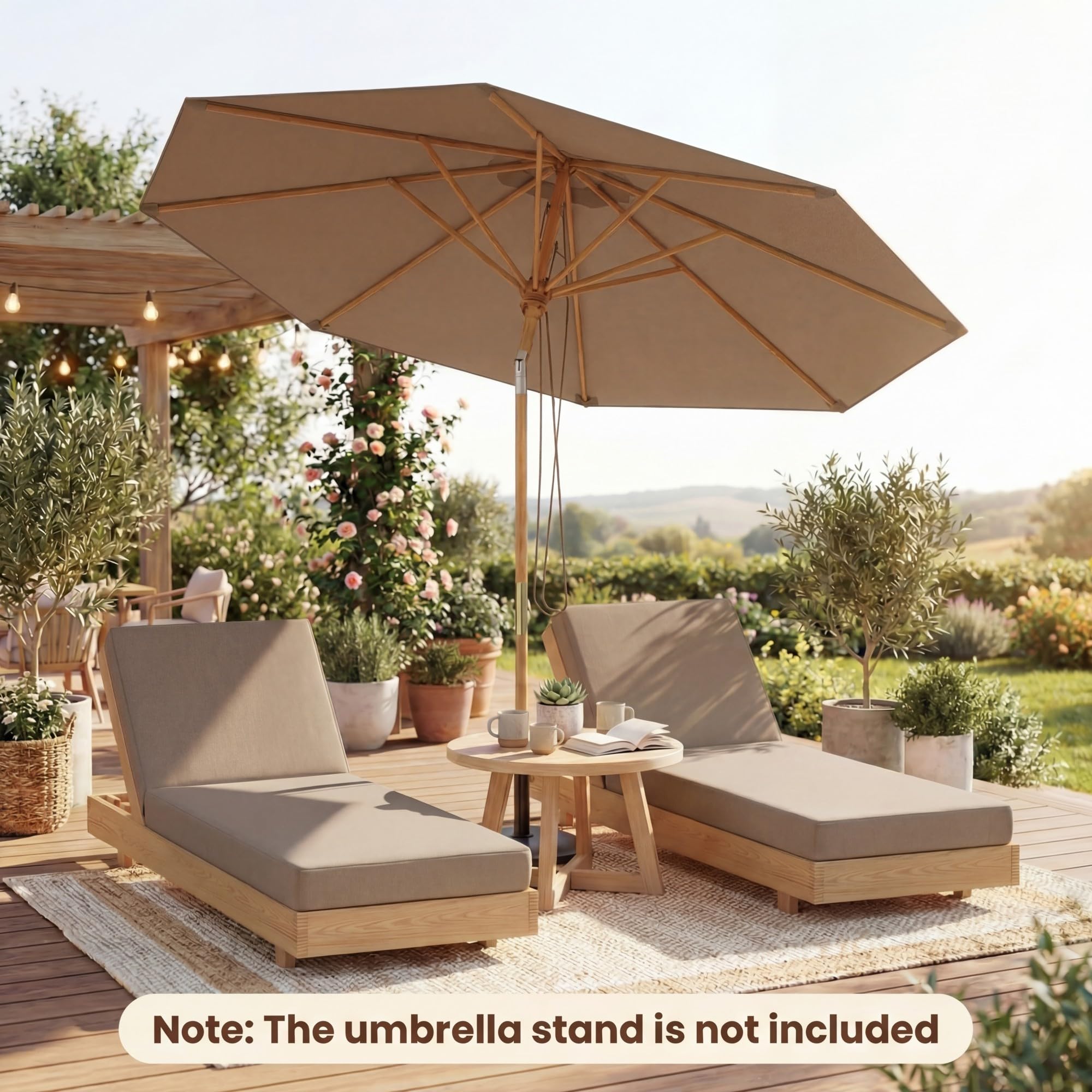 KOMFOTTEU Ombrellone da Giardino Rotondo da 270 cm, Inclinazione e Altezza Regolabile, Ombrellone da Esterno con Struttura in Bambù, 8 Stecche, Anti UV, per Balcone, Terrazzo, Spiaggia