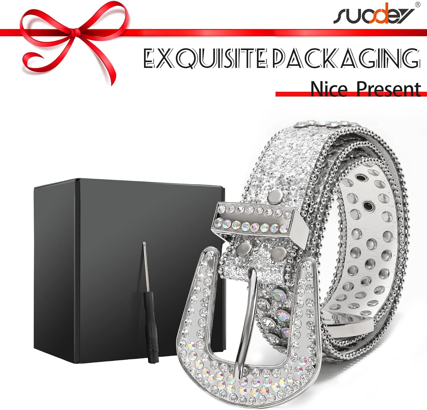 SUOSDEY Women Men Rhinestone Belt Unisex Sequin Strap Bling Crystal Western Studs Glitter Luxury Belt for Jeans Pants Dress - Image 6