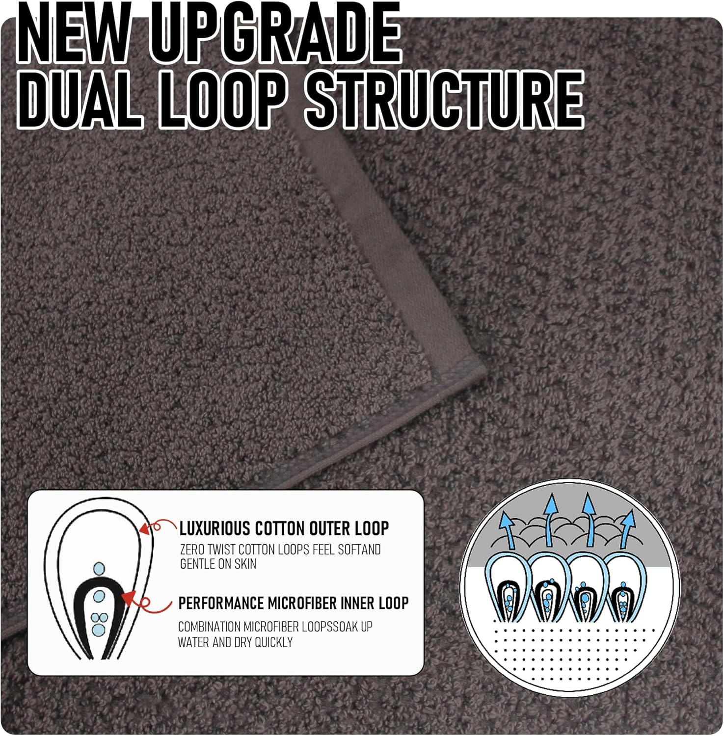 Everplush Diamond Jacquard 6 Pieces Bath Towel Set, Luxury Super Soft Oversized everplush Towels, Highly Absorbent everplush Diamond Jacquard Quick Dry Bath Towel for Bathroom Charcoal - Image 3