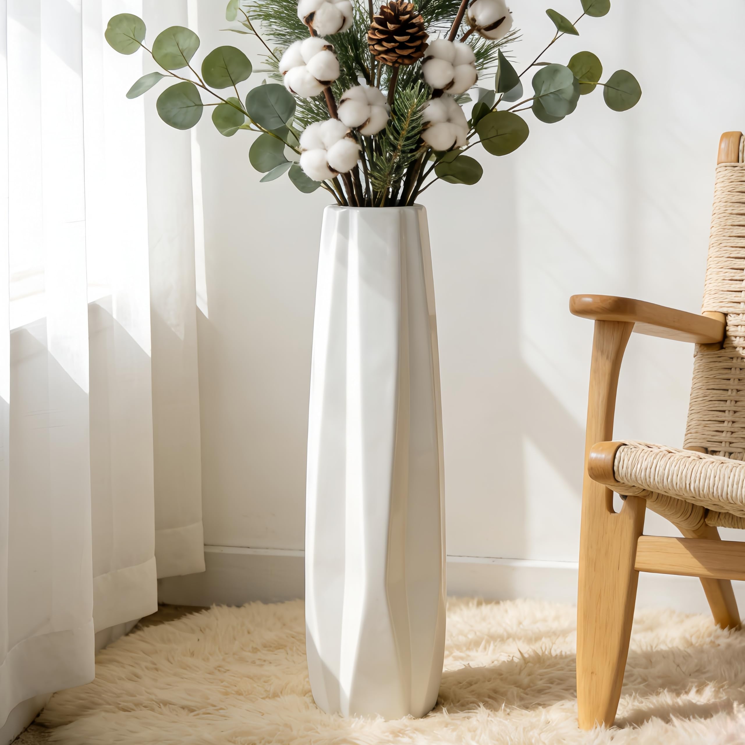 Duoqulou 28" Tall White Ceramic Floor Vase, Large Decorative Vase for Modern Home, Living Room, Office, Wedding and Housewarming Decor