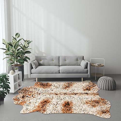 Miniatura 2 de DweIke Alfombra de piel sintética de vaca de alta calidad, 6.2 x 5.2 pies, alfombra de piel con estampado animal adecuada para dormitorio, sala de