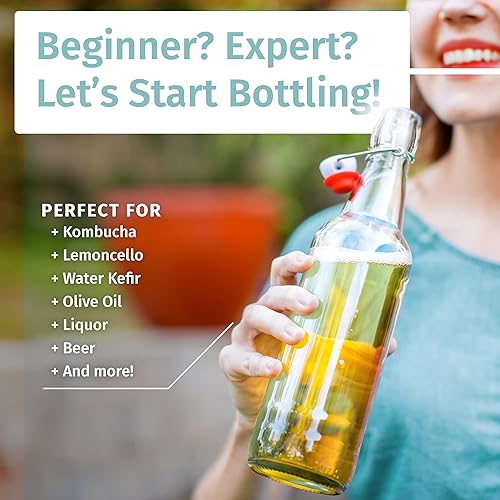 Vista 2 de Otis Classic Swing Top Glass Bottles - Set of 6, 16oz w/Marker & Labels - Clear Bottle with Caps for Juice, Water, Kombucha, Wine, Beer Brewing