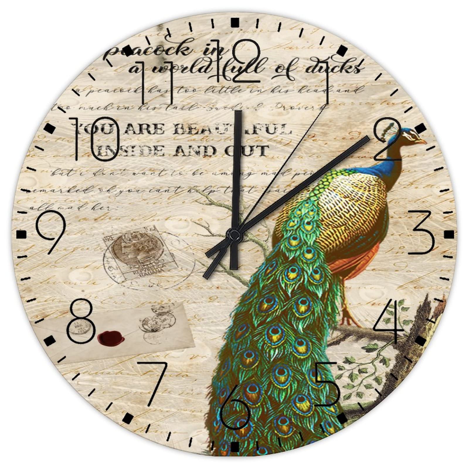 Horloge murale rustique en bois decoration interieure silencieuse vintage salon 30cm
