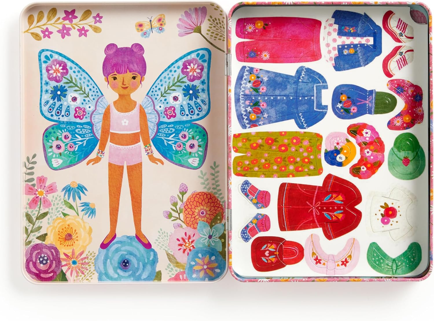 Mudpuppy Butterfly Bliss – Magnetic Dress Up Set Including 2 Illustrated Butterfly Themed Background Scene and 40+ Mix and Match Magnets