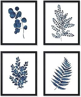 Monem Art 4-Piece Blue Leaves Poster - Botanical Print - Watercolor Art ...