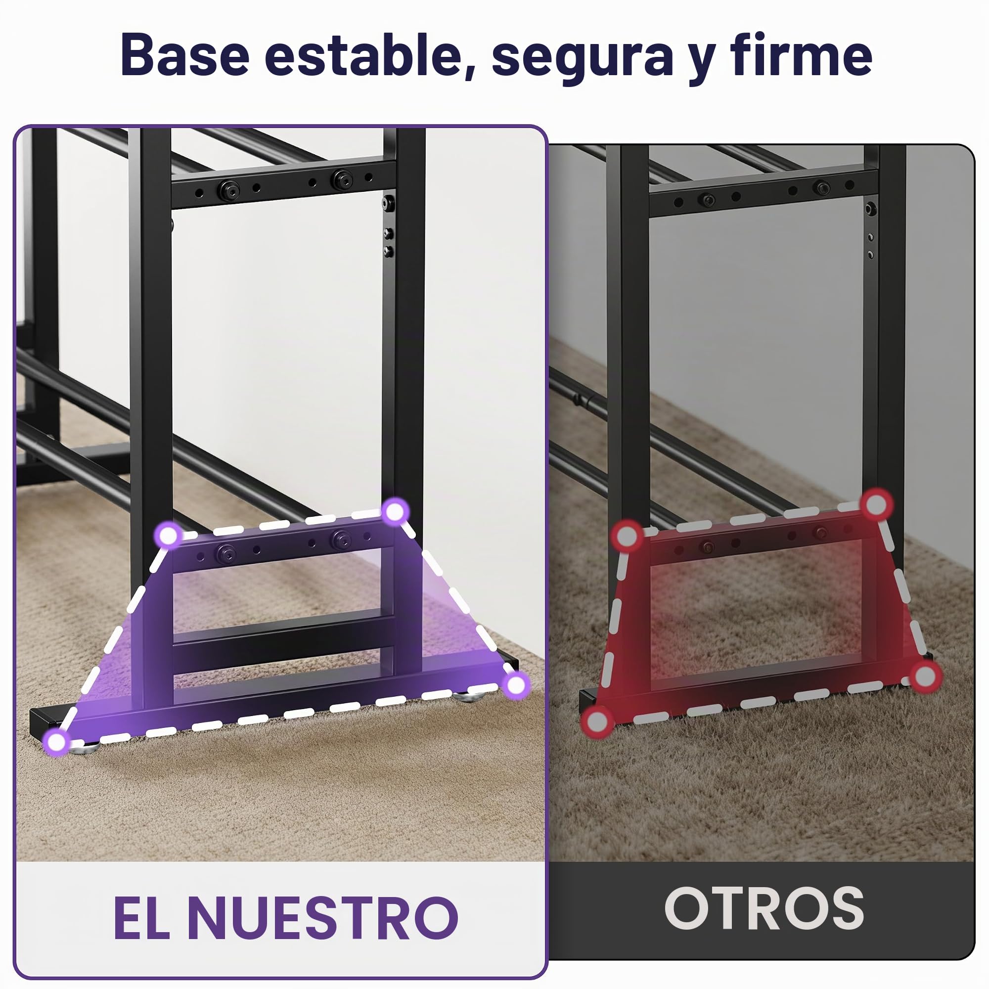 Niffgaff Estante regulable de 3 niveles con base ampliada y ganchos laterales, capacidad 210 kg para gimnasio en casa