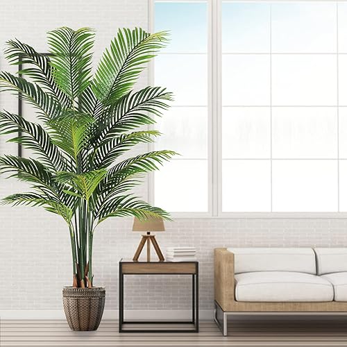 VIAGDO Palmera artificial de areca de 6 pies palmera falsa con 16 troncos ajustables gran árbol de seda tropical sintética en maceta plantas